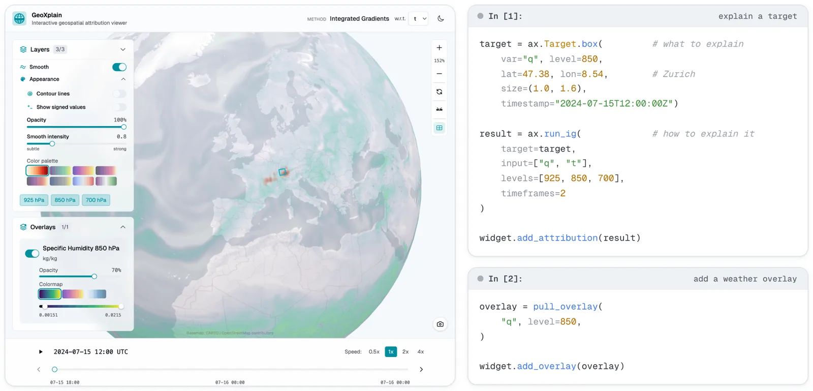 GeoXplain: On-the-Fly Visual Explanations for Weather Foundation Models — header figure